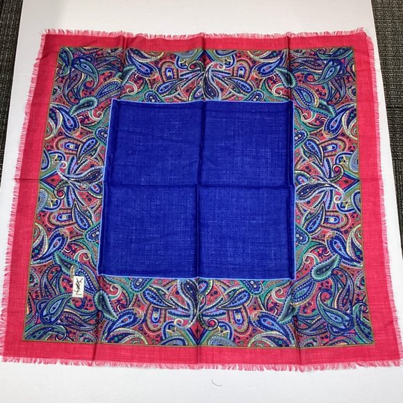 Vintage 70s Yves Saint Laurent Wool Paisley Polka Dot Fringed Scarf Fouard - Picture 2 of 5